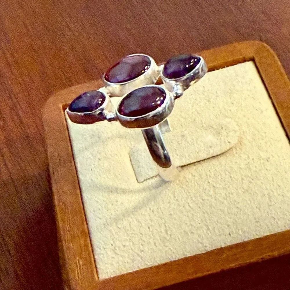 Unique Natural Amethyst Garnet Gemstone Ring Sterling Silver Size 7 New - Picture 2 of 6